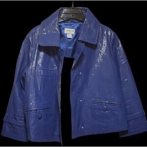 J'ENVIE Moto Leather Jacket Shiny Patent Blue •Women M• New York Y2K Motorcycle